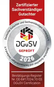 Zertifikat DGuSV Geprüft 2026 - Zertifizierter Sachverständiger Gutachter